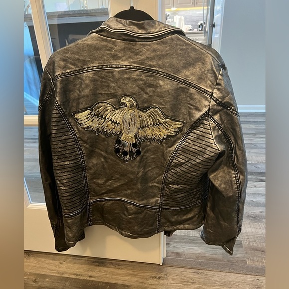 Sheryl Crow moto metallic look faux leather jacket with eagle sz L good conditio - Picture 2 of 13
